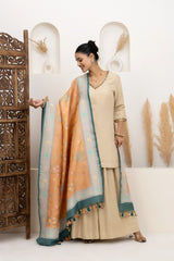 Peach & Aqua Tissue Georgette Dupatta