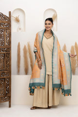 Peach & Aqua Tissue Georgette Dupatta