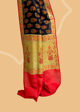 Grey-Black Ombre Tussar Georgette Saree with Burnt Orange Florals