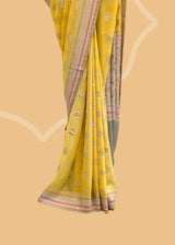 Yellow Meenakari Handpainted Saree