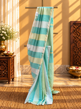 Aqua Green Striped Zari Saree