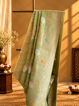 Antique Pista Sona Roopa Jangla Saree