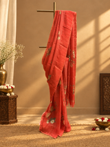 Red Printed Chanderi Saree