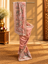 Salmon Pink Embroidered Silk Saree
