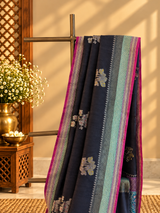 Charcoal Black Floral Muga Georgette Saree