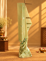 Antique Pista Sona Roopa Jangla Saree