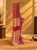 A red and zari stipe saree in chanderi georgette with a delicate zari border