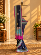 Charcoal Black Floral Muga Georgette Saree