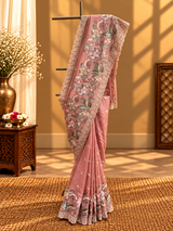 Salmon Pink Embroidered Silk Saree