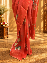 Red Printed Chanderi Saree