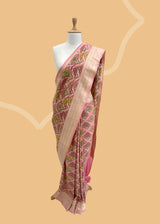 Pink meenakari pure georgette benarasi saree by Roliana. Shop the best collection of authentic, handwoven, pure benarasi sarees with Roliana New Delhi