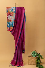 Falsa pure benarsi georgette saree with thread work bootis teamed with a tussar handpainted blouse by Roliana Weaves. Pure Banarasi Sari.