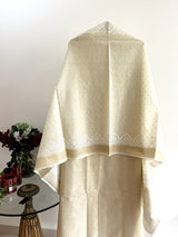 Ivory Chanderi suit sets with woven bootis on kurta and dupatta by Roliana Weave.