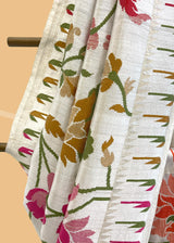 A silver tissue Georgette paithani all over woven saree in multicoloured weave . pure Banarasi Sari Shop the best collection of authentic, handwoven, pure benarasi sarees with Roliana New Delhi