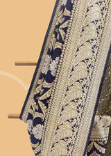 Blue Kadhwa Jangla pure Benarasi handwoven saree by Roliana Weaves New Delhi