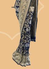 Blue Kadhwa Jangla pure Benarasi handwoven saree by Roliana Weaves New Delhi