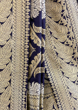 Blue Kadhwa Jangla pure Benarasi handwoven saree by Roliana Weaves New Delhi