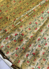 Yellow chevron thaan with red meenakari