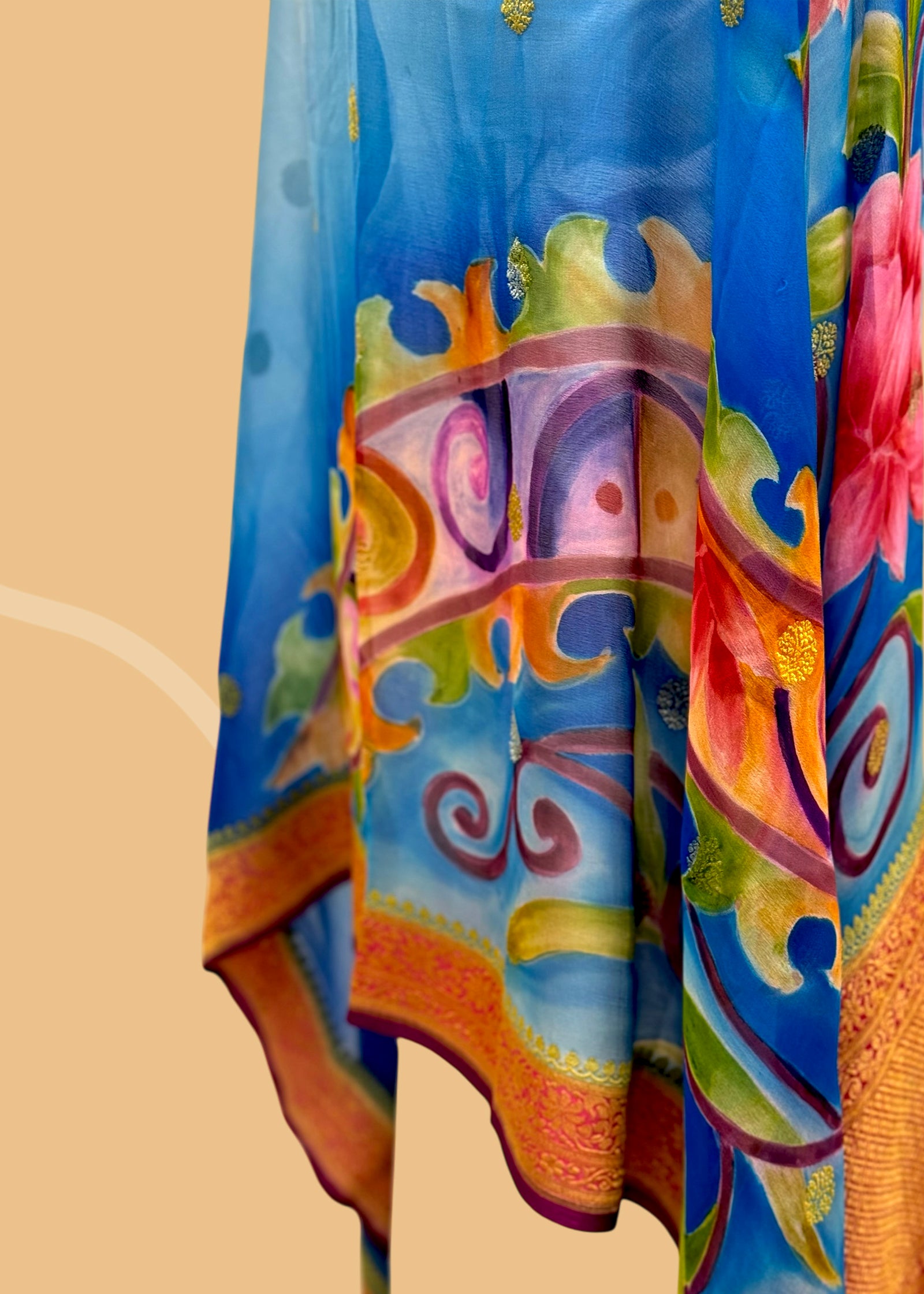 Designer Teal Blue Gold Printed Georgette Dupatta main image 0