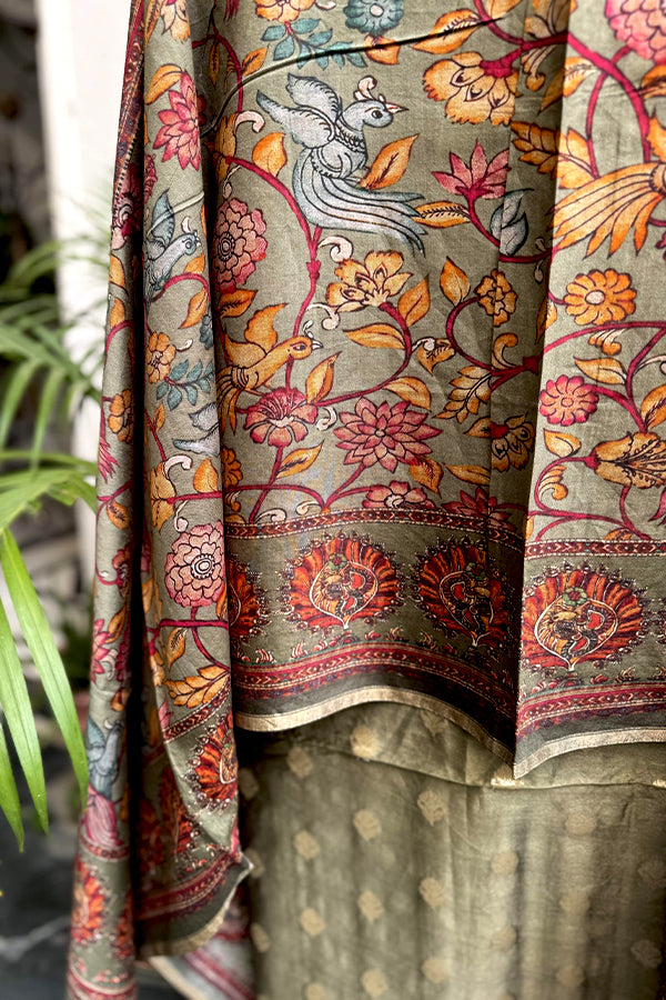 Olive Green Bootidar Chanderi Suit Set