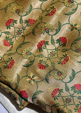 Yellow chevron thaan with red meenakari