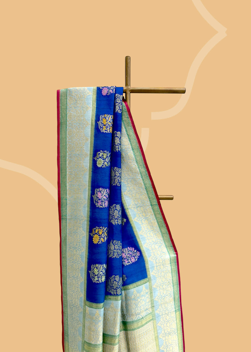 Indigo Floral Bunch Tussar Georgette Saree