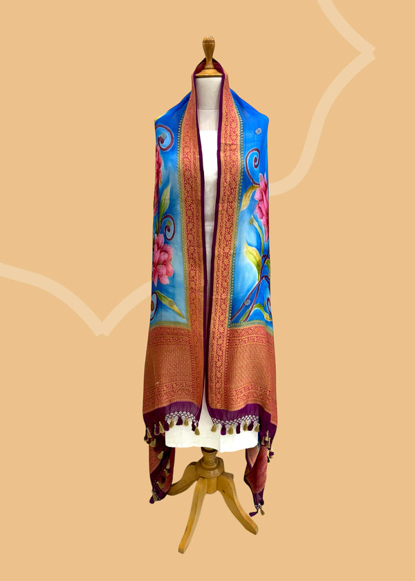 Shaded Blue Georgette Dupatta with Kangoora Motifs