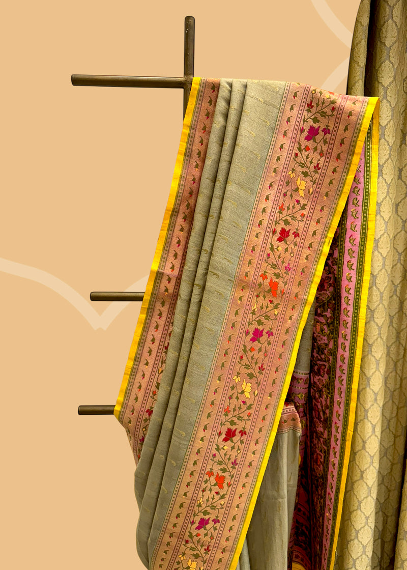 Grey Tussar Georgette Saree with Kalamkari Accents