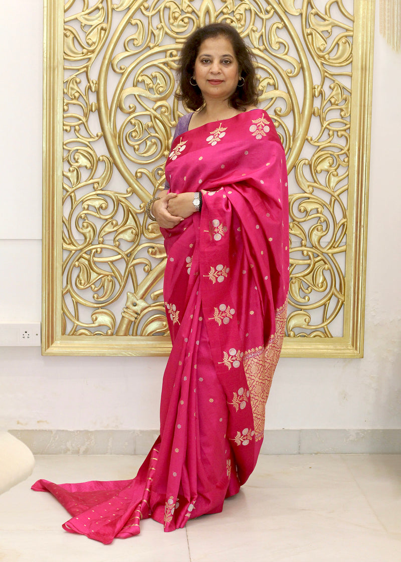 Pink Zari Soft Silk Saree