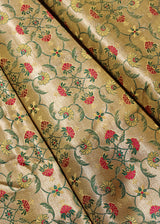 Yellow chevron thaan with red meenakari