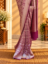 Wine Brocade Silk Saree