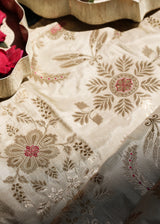 Cream woven thaan with meenakari border