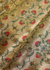 Yellow chevron thaan with red meenakari
