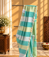 ⁠Aqua Green Striped Zari Saree