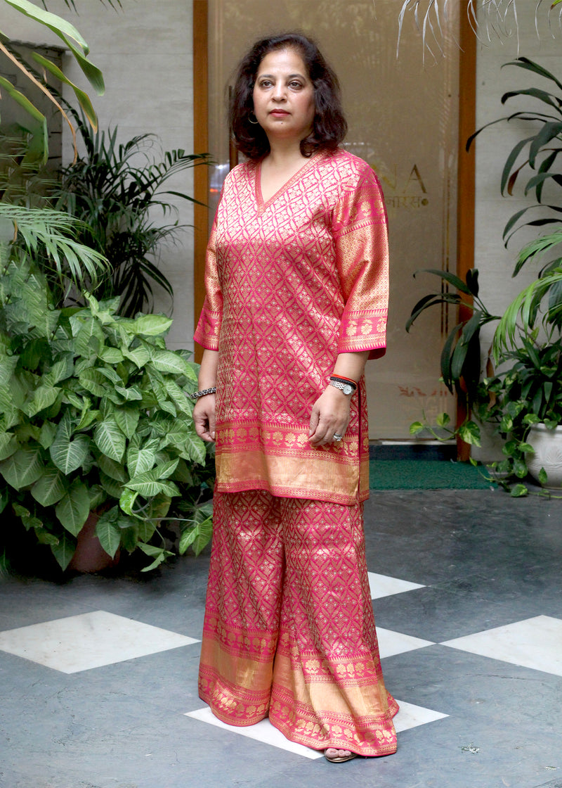 Rani Pink Brocade Silk Sharara Set