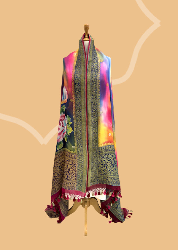 Jewel-Toned Handpainted Georgette Dupatta