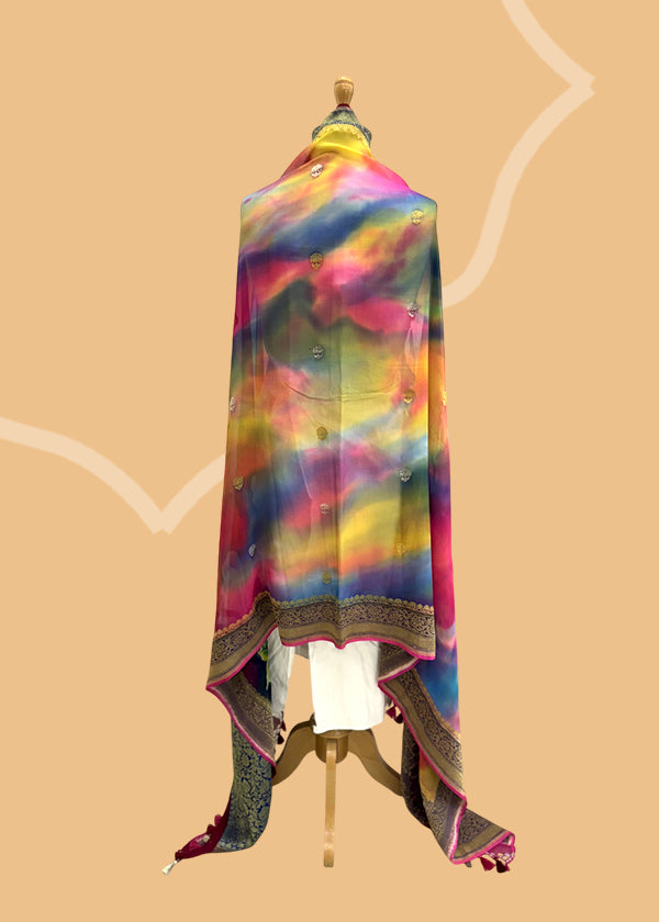 Jewel-Toned Handpainted Georgette Dupatta