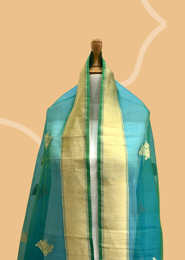 Emerald Aqua Organza Dupatta