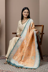 Peach & Aqua Tissue Georgette Dupatta