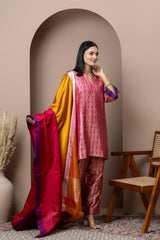 Red & Gold Satin Silk Dupatta