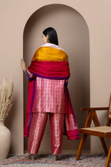 Red & Gold Satin Silk Dupatta