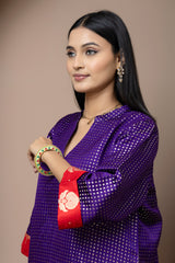 Purple Satin Silk Coord Set