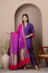 Wine & Purple Satin Silk Dupatta