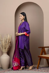 Wine & Purple Satin Silk Dupatta