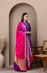 Wine & Purple Satin Silk Dupatta