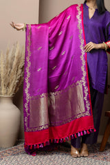 Wine & Purple Satin Silk Dupatta
