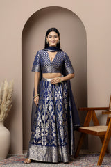 Navy Blue Silk Sharara Set