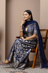 Navy Blue Silk Sharara Set