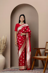 Red Kadhwa Saree with Floral Border
