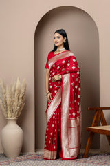 Red Kadhwa Saree with Floral Border